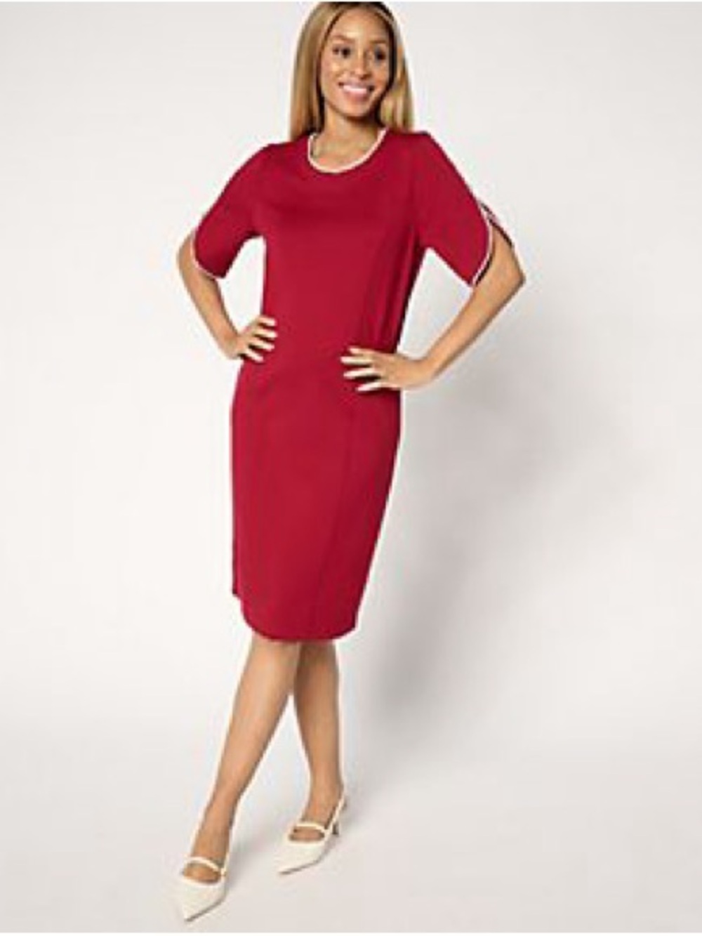 Susan Graver Smart Ponte Dress with Pearl Detail